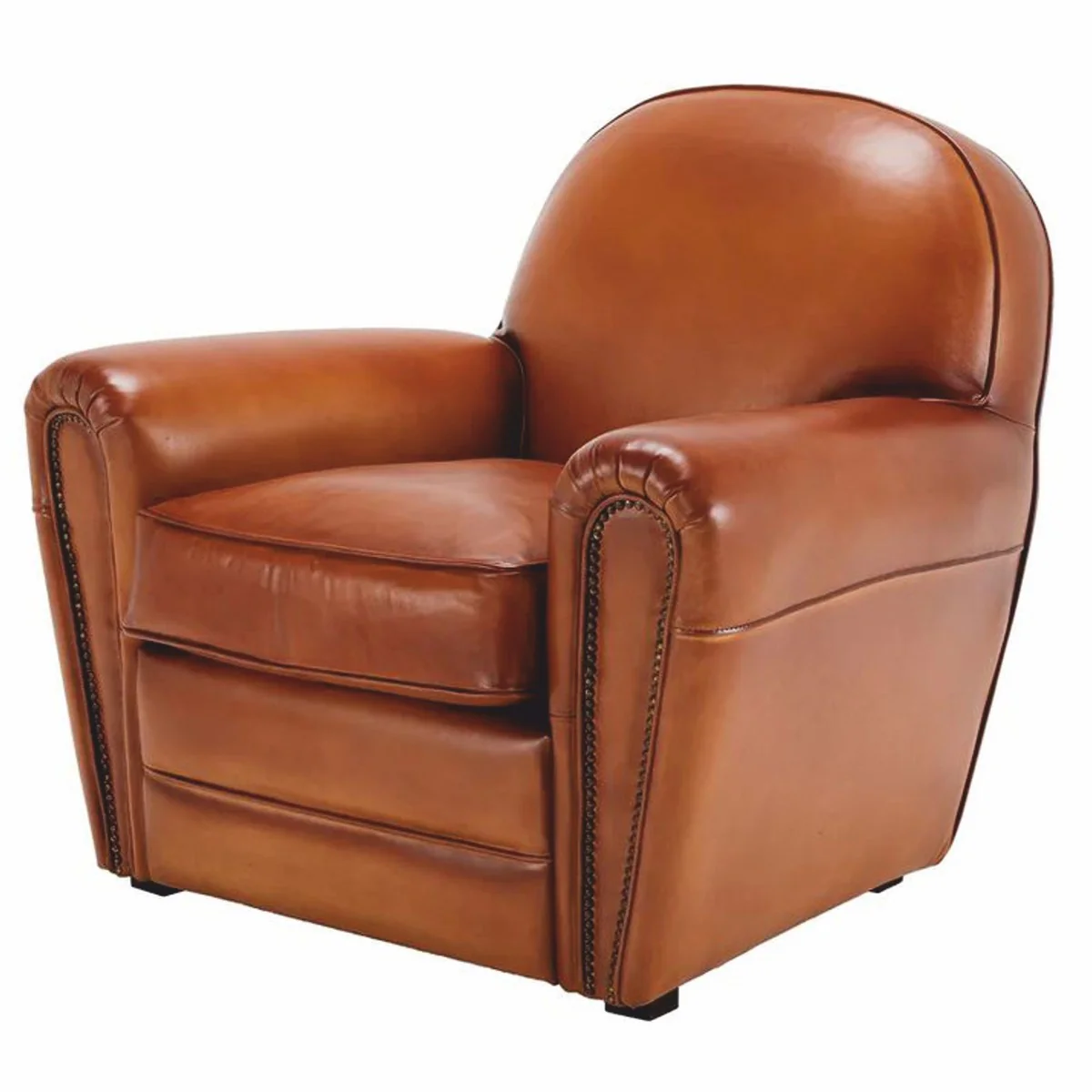 Casa Padrino sill¨®n de lujo de cuero genuino marr¨®n claro / negro 90 cm - Muebles de cuero genuino