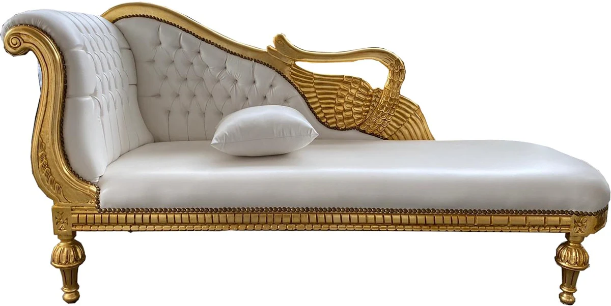 Casa Padrino chaise longue barroco aspecto cuero blanco / dorado - alas doradas - muebles de estilo antiguo