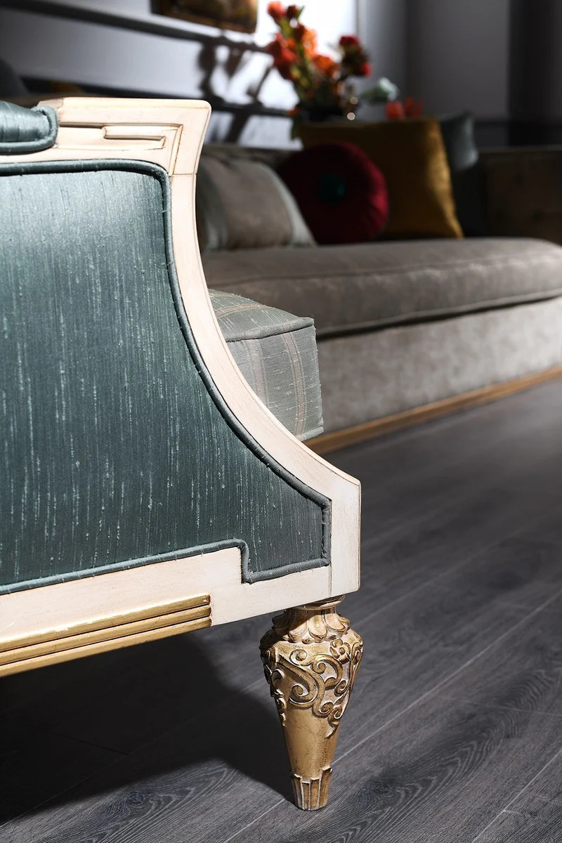Casa Padrino Sill¨®n Barroco de Lujo Turquesa / Blanco / Oro 70 x 80 x H. 112 cm - Muebles de Sal¨®n Barrocos