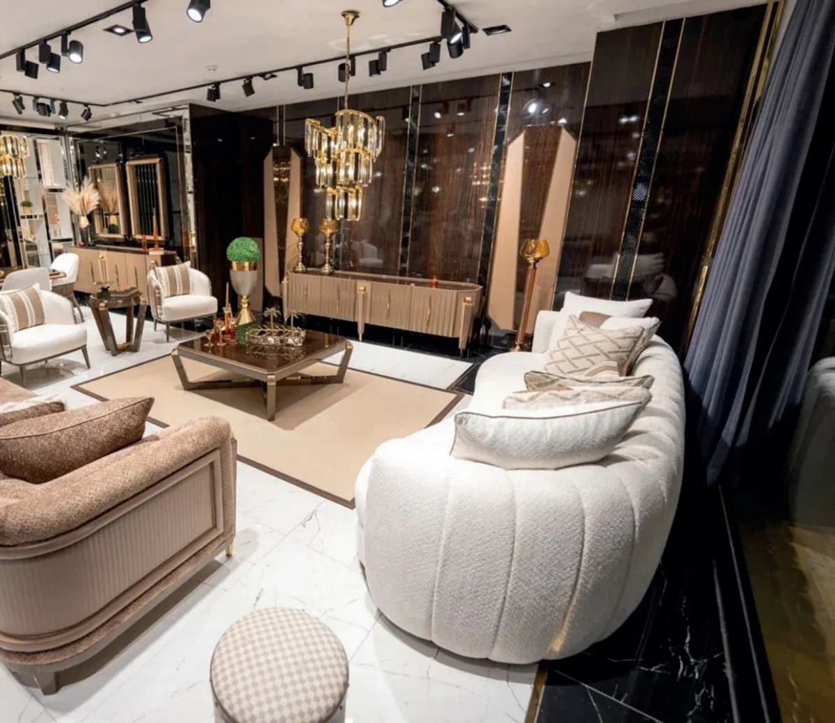 Casa Padrino Sof¨¢ de Lujo Blanco / Marr¨®n - Sof¨¢ de Sal¨®n - Sof¨¢ de Hotel - Muebles de Sal¨®n - Muebles de Hotel - Muebles de Lujo