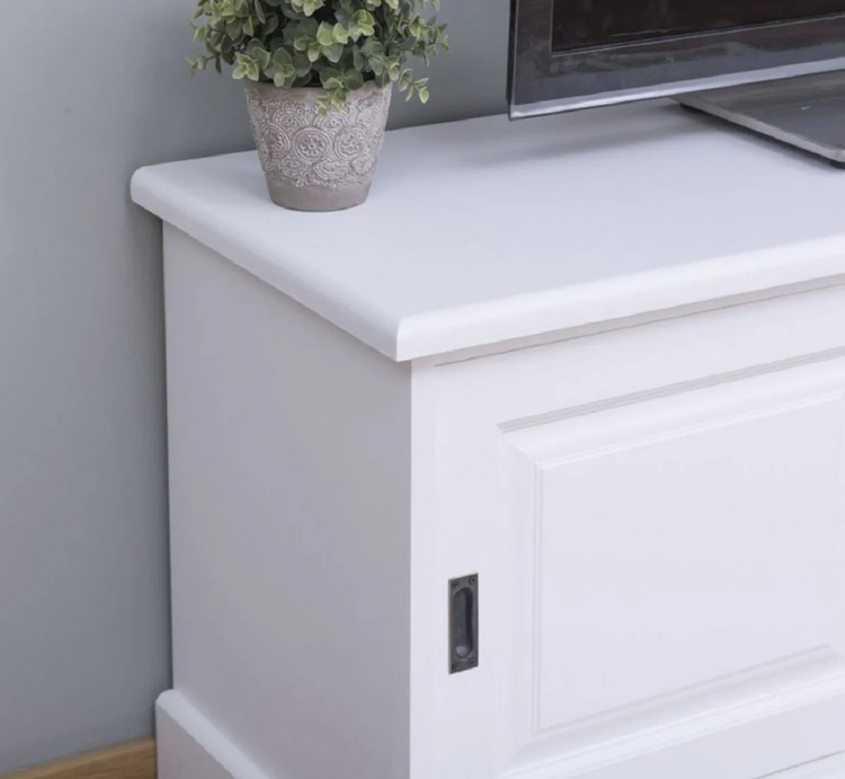 Casa Padrino armario de TV de estilo campestre blanco 160 x 46 x A. 60 cm - Aparador de madera maciza - Muebles de salón de estilo campestre