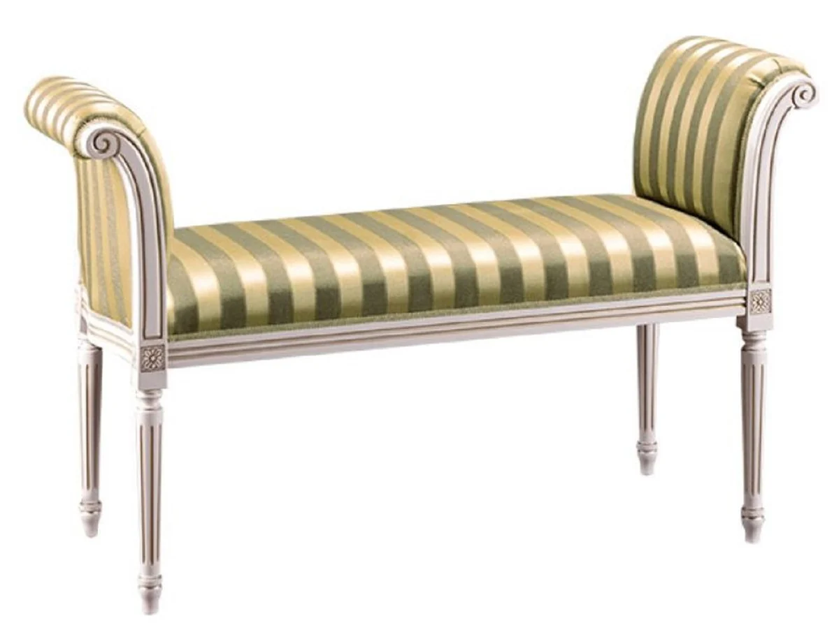 Casa Padrino Banco Barroco de Lujo Blanco / Verde / Oro 115 x 47 x H. 75 cm - Muebles Barrocos