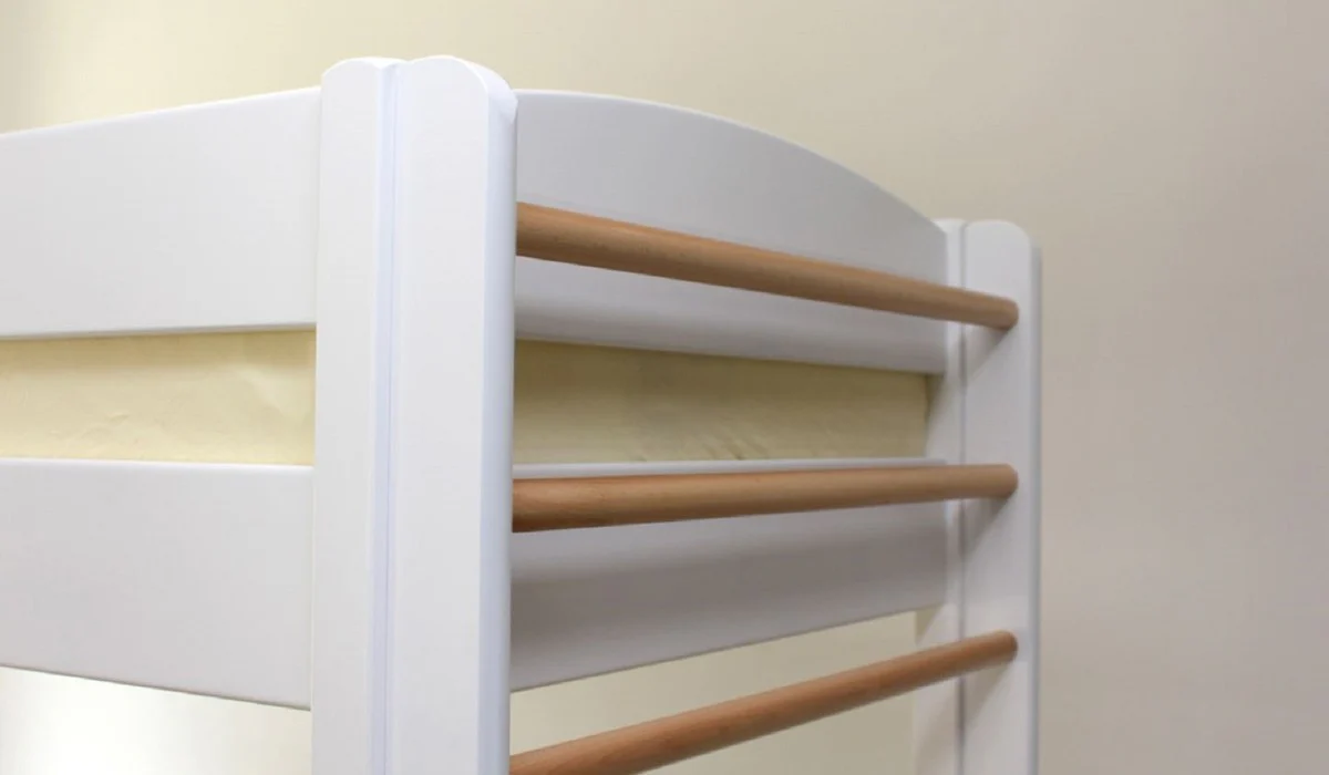 Casa Padrino litera para niños de lujo blanco / natural 211 x 98 x A. 185 cm - Cama infantil multifuncional con escalera y barras de pared - Muebles para la habitación de los niños