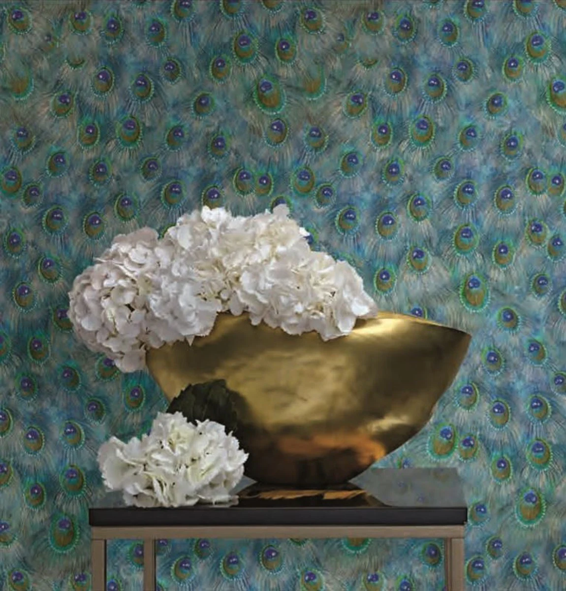 Harald Gl??ckler Designer Baroque Non-Woven Wallpaper 58504 - Peacock Feathers - Blue / Green / Turquoise