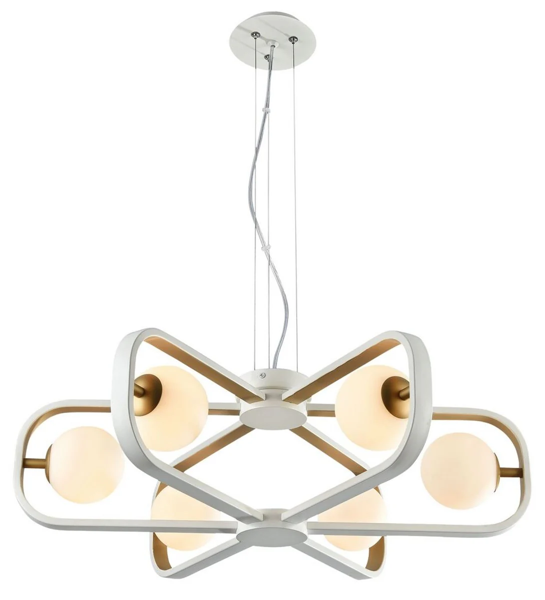 Casa Padrino lámpara colgante de lujo blanco / dorado Ø 65 x H. 20 cm - Colección de Lujo