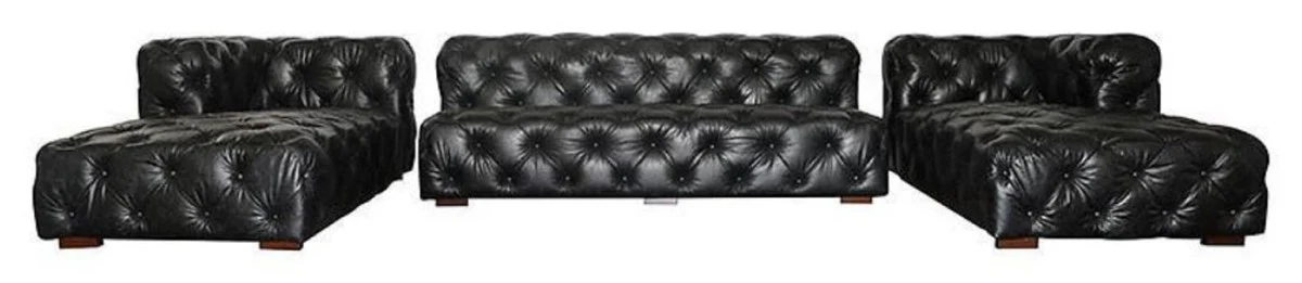 Casa Padrino Sof¨¢ Chesterfield de Lujo en Forma de U de Cuero Negro Vintage / Marr¨®n 415 x 200 x A. 74 cm - Sof¨¢ de Sal¨®n de 3 Piezas de Cuero Genuino - Muebles de Sal¨®n Chesterfield de Lujo