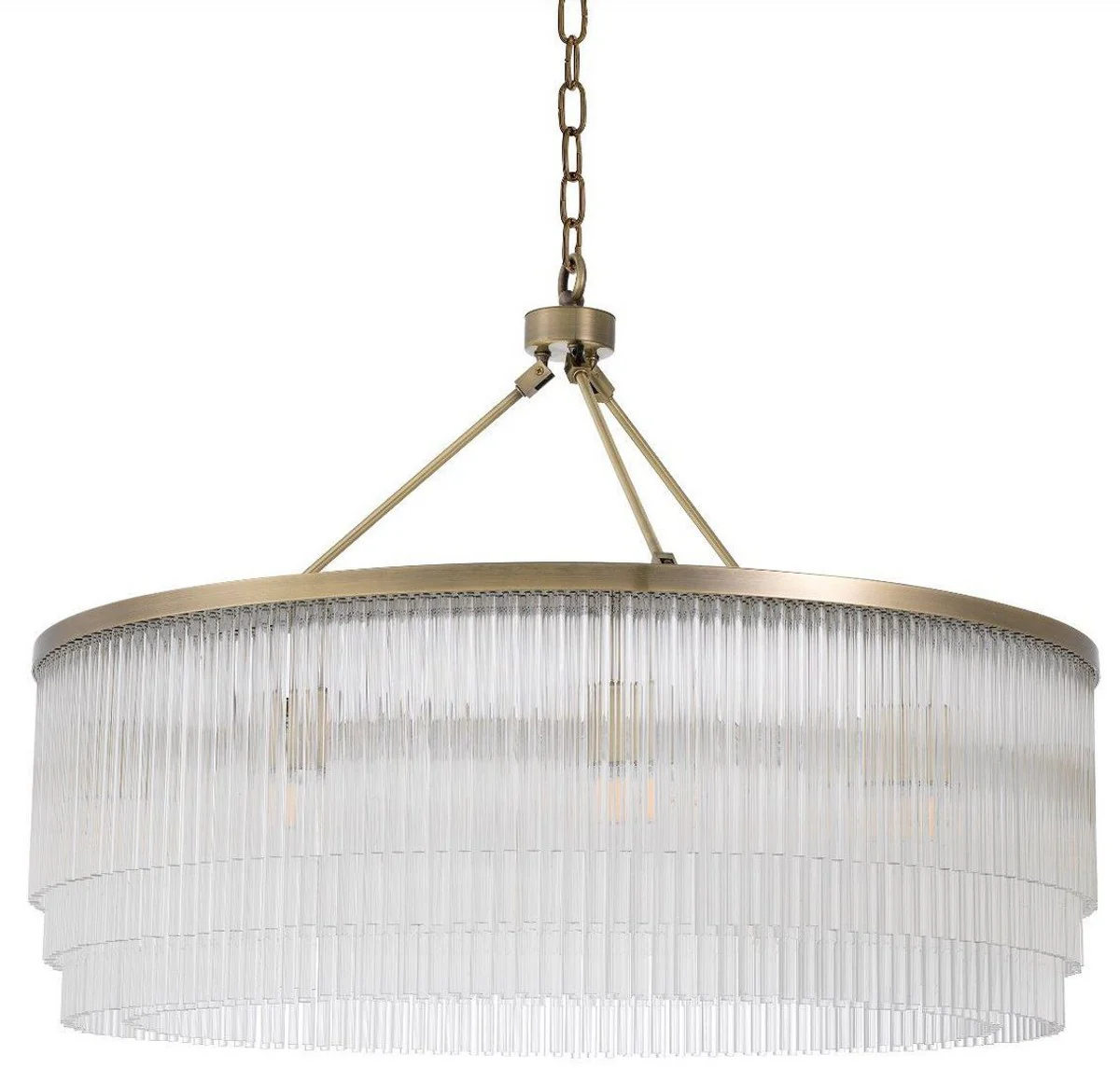 Casa Padrino lámpara de araña de lujo latón Ø 90 x A. 61 cm - Lámpara de araña redonda de metal con elegantes varillas de vidrio - Lámpara de Araña de Hotel y Restaurante