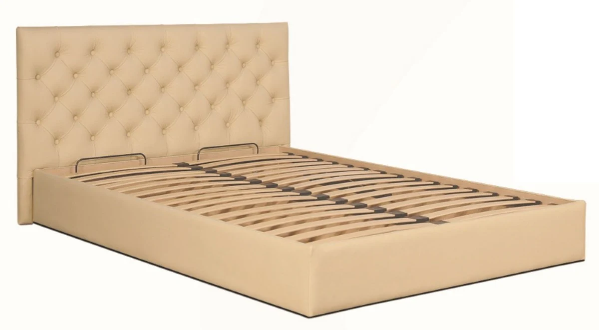 Casa Padrino Chesterfield Cama Beige - Muebles de Cuero Genuino