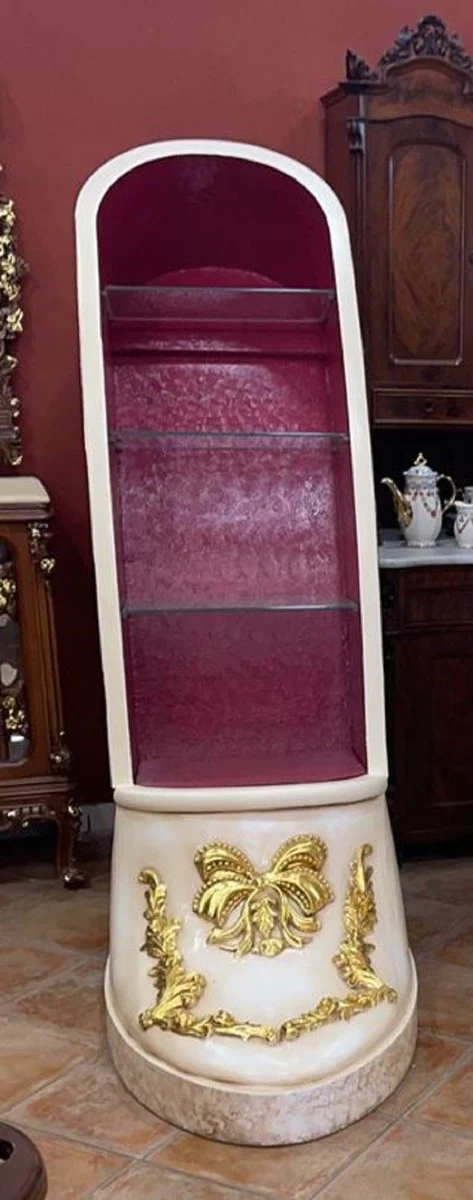 Casa Padrino vitrina barroco de lujo zapato de tac¨®n alto p¨²rpura / crema / oro - Vitrina de zapatos de mujer de madera maciza hecho a mano - Magn¨ªficos muebles barrocos