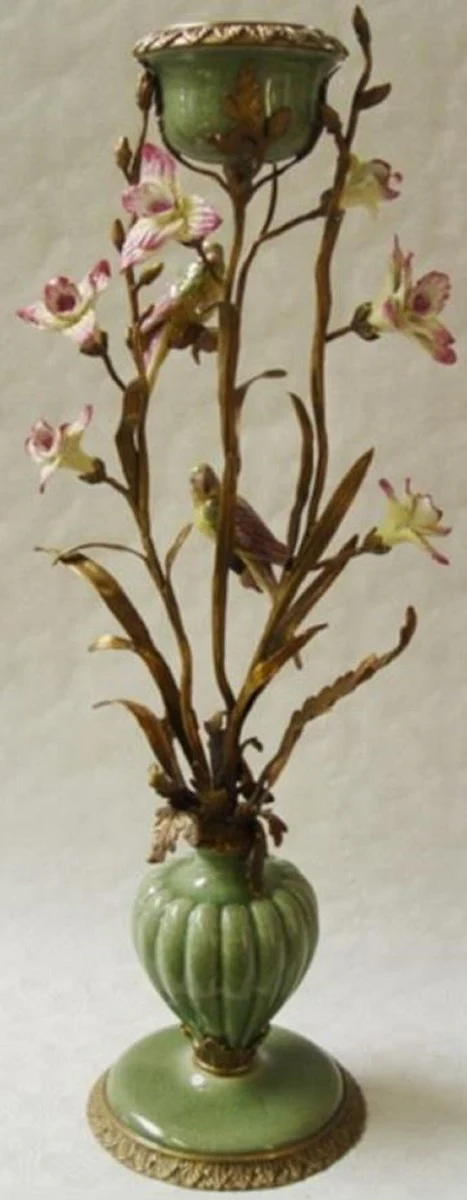 Casa Padrino candelabro Art Nouveau con flores y pájaros decorativos multicolor / latón A. 64 cm - Accesorios Deco en Estilo Barroco y Art Nouveau