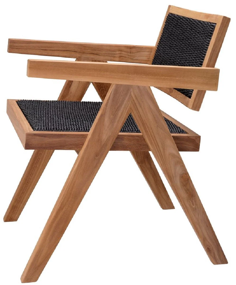 Casa Padrino Silla de Comedor de Teca de Lujo con Reposabrazos Natural / Negro 56 x 65,5 x A. 78 cm - Silla de Jard¨ªn - Muebles de Jard¨ªn - Muebles de Comedor - Muebles de Teca de Lujo