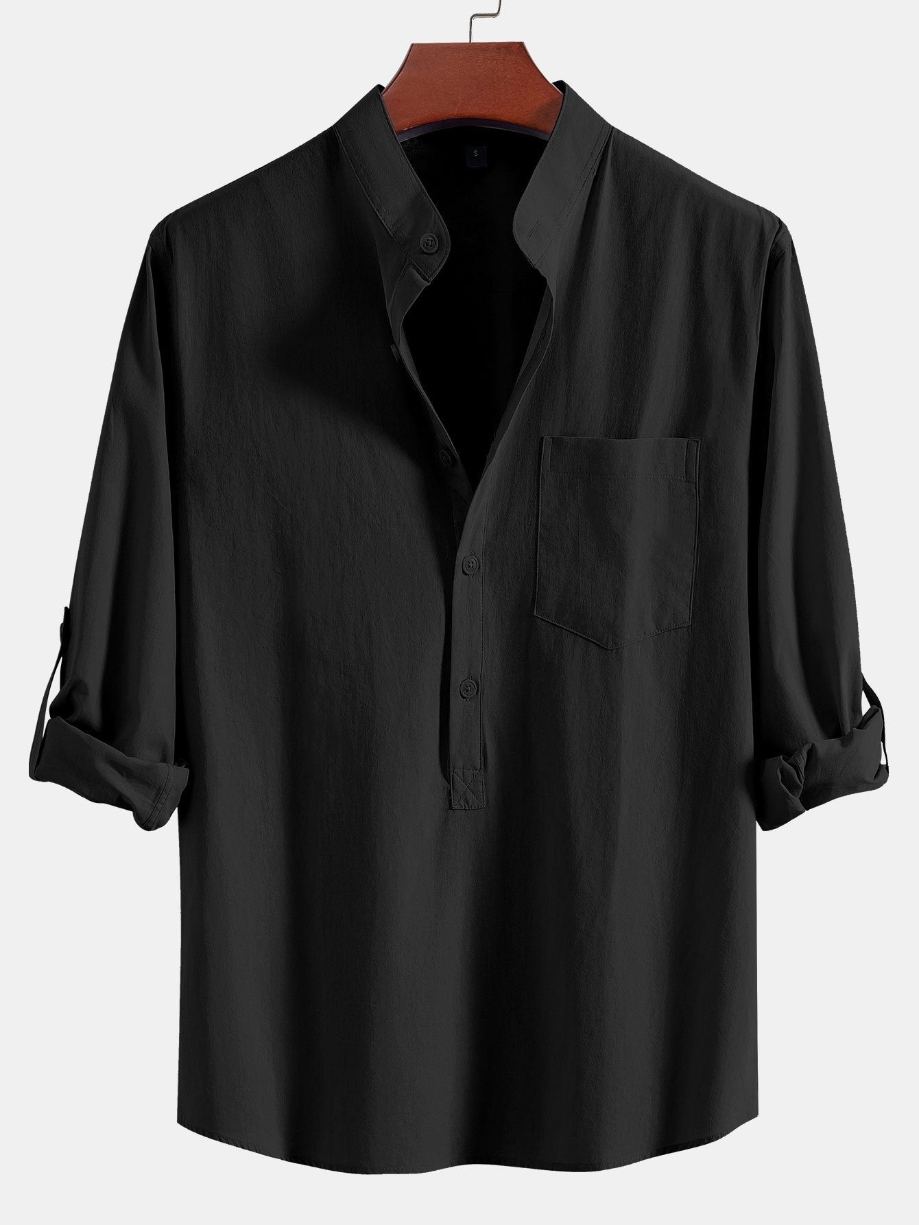 Long Sleeve Linen Look Henley Collar Shirt & Straight Leg Linen Pants