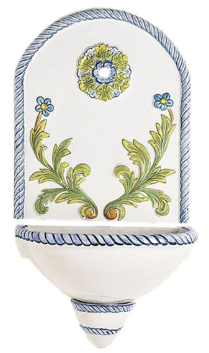 Casa Padrino fuente de pared Art Nouveau de lujo blanco / multicolor 50 x A. 97 cm - Fuente de cerámica hecha a mano y pintada a mano - Accesorios de Decoración de Jardín Barroco y Art Nouveau