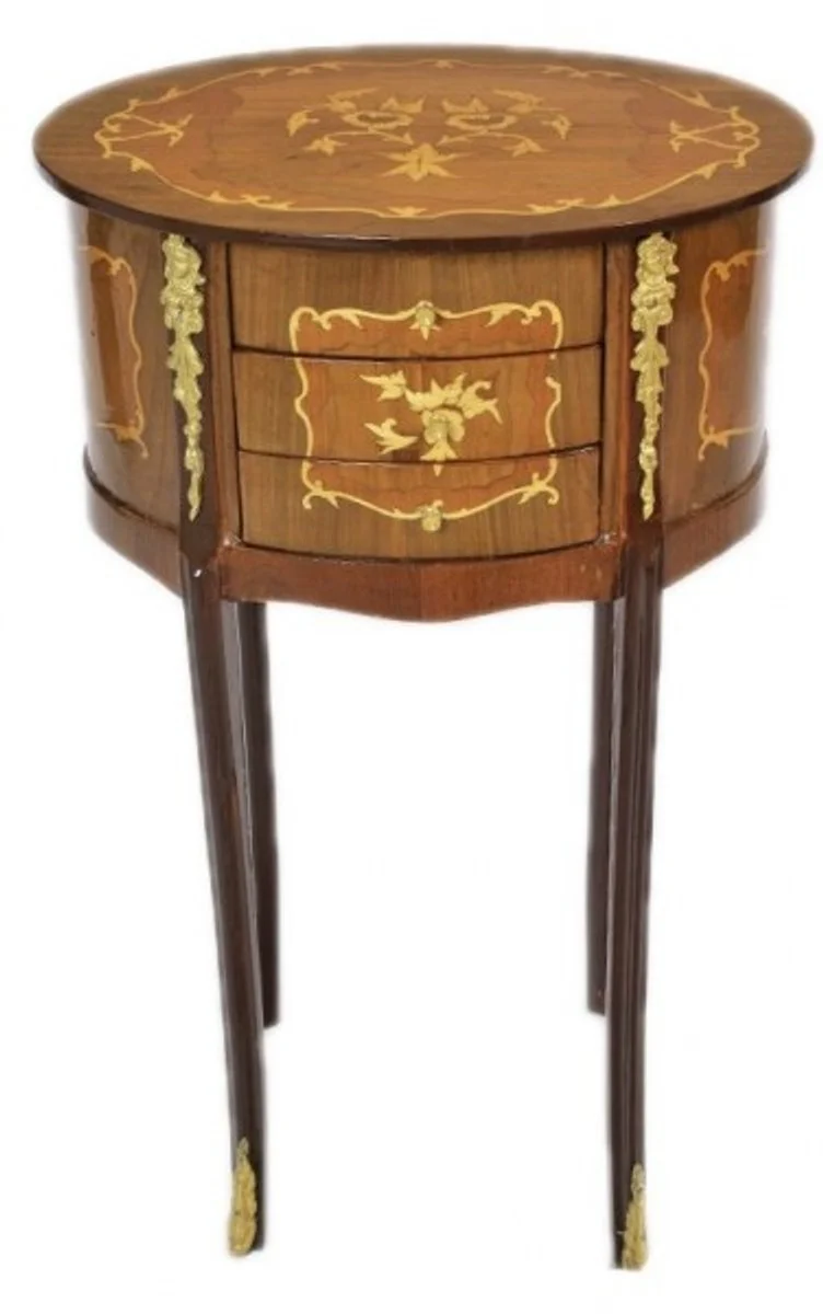 Casa Padrino Baroque chest mahogany inlaid / Gold with 3 drawers Oval - nightstand antique style