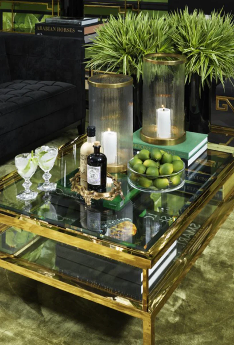 Casa Padrino Art Deco luxury coffee table gold 140 x 85 x H. 41 cm - living room coffee table - Designer Table Furniture