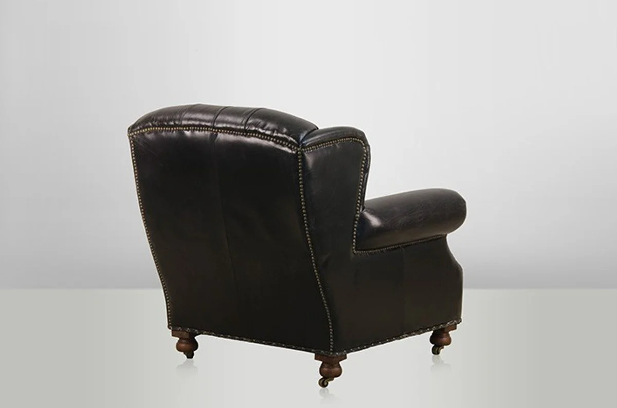 Chesterfield luxury leather wing chair Adringley Vintage Leather Ebony Casa Padrino - club chairs