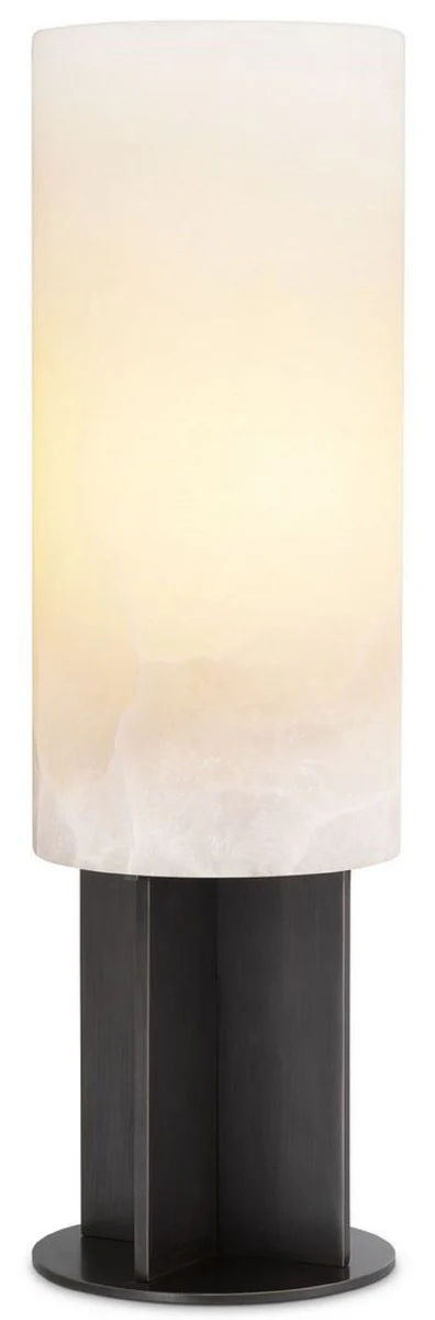 Casa Padrino lámpara de mesa de lujo bronce / alabastro Ø 14 x A. 47 cm - Lámpara de mesa moderna con pantalla redonda de alabastro - Luces de Lujo