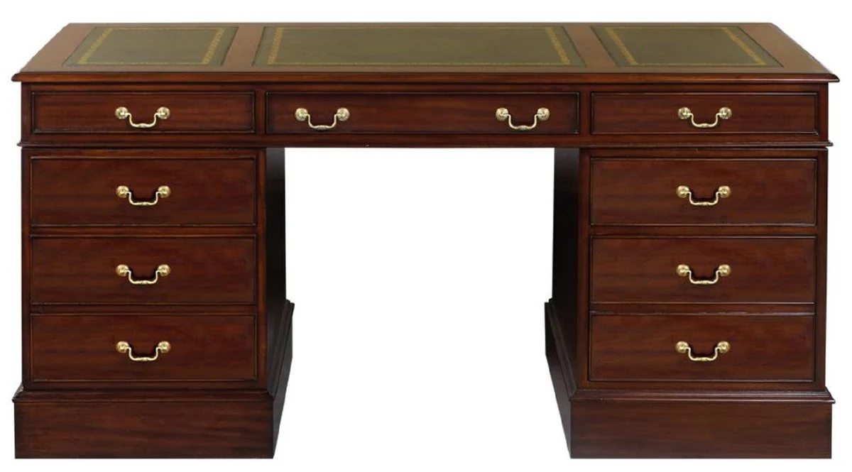 Casa Padrino escritorio de caoba de lujo marr¨®n oscuro / verde / oro 140 x 70 x A. 78 cm - Mesa de oficina de estilo ingl¨¦s - Muebles de oficina de lujo