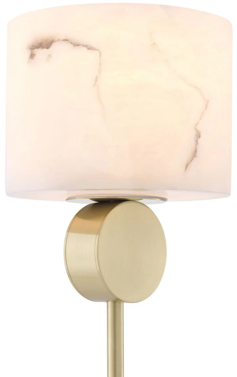 Casa Padrino lámpara de mesa de lujo latón / alabastro Ø 20 x A. 76 cm - Lámpara de mesa moderna con pantalla redonda de alabastro - Luces de Lujo