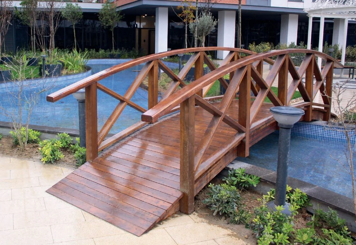 Casa Padrino puente de lujo de madera maciza con barandilla marr¨®n 504 cm - Muebles de jard¨ªn y parque