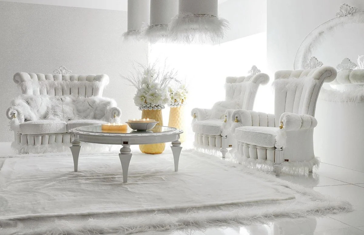 Casa Padrino sof¨¢ barroco de lujo blanco / oro - Magn¨ªfico sof¨¢ de sal¨®n de estilo barroco - Muebles de sal¨®n barrocos - Muebles de castillo barrocos - Calidad de primera clase - Hecho en Italia