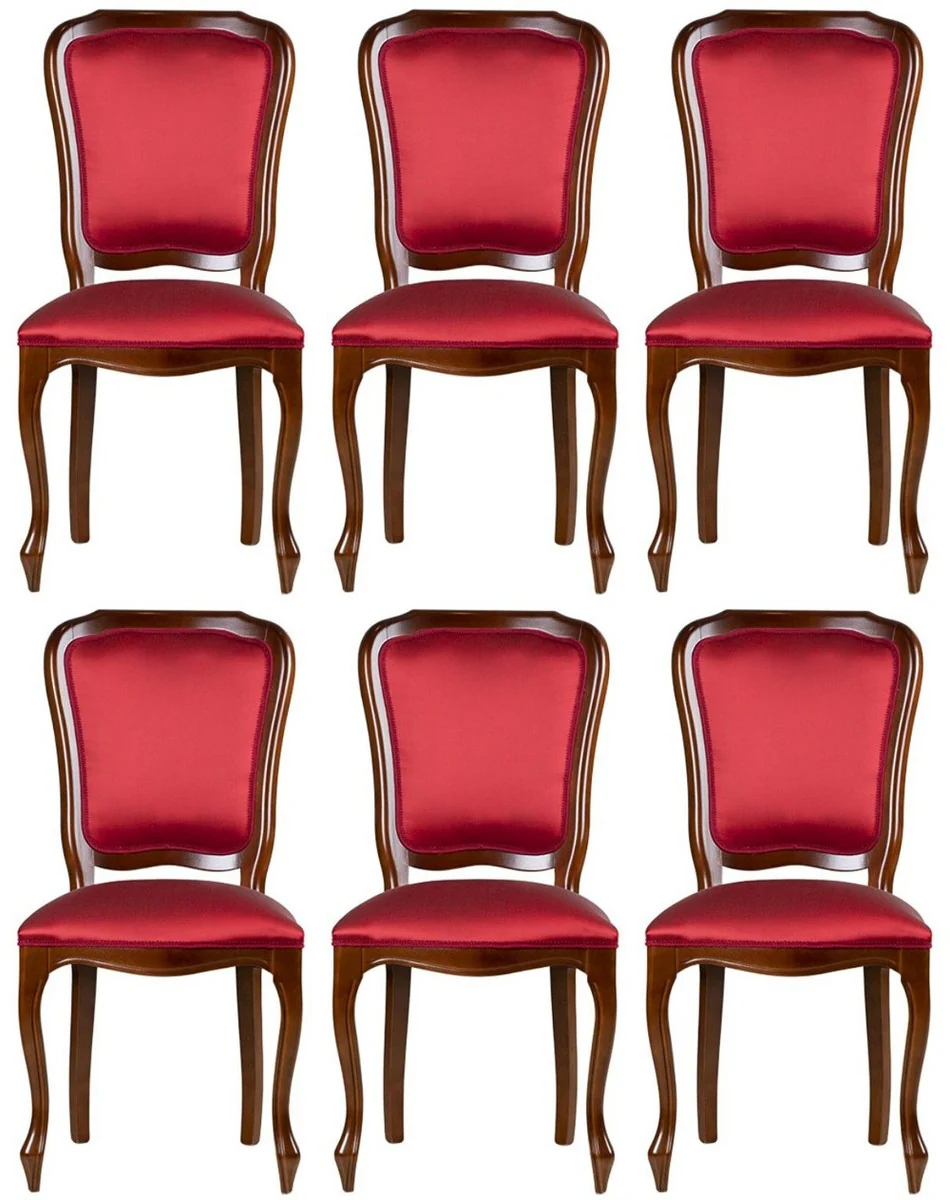 Casa Padrino conjunto de 6 sillas de comedor Art Nouveau de lujo rojo burdeos / marr¨®n 49 x 57 x A. 99 cm - Elegantes sillas de cocina - Muebles de comedor Art Nouveau de lujo