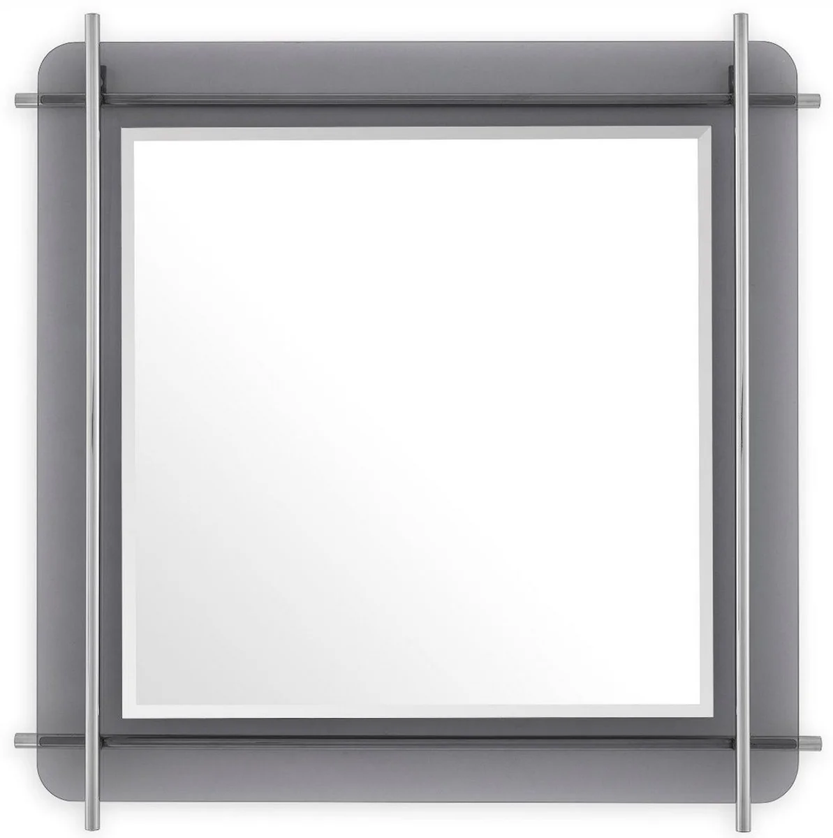 Casa Padrino espejo de lujo plata / gris 85,5 x 5 x A. 85,5 cm - Espejo de pared cuadrado con borde de vidrio tintado en gris y varillas de acero inoxidable - Colecci¨®n de Lujo