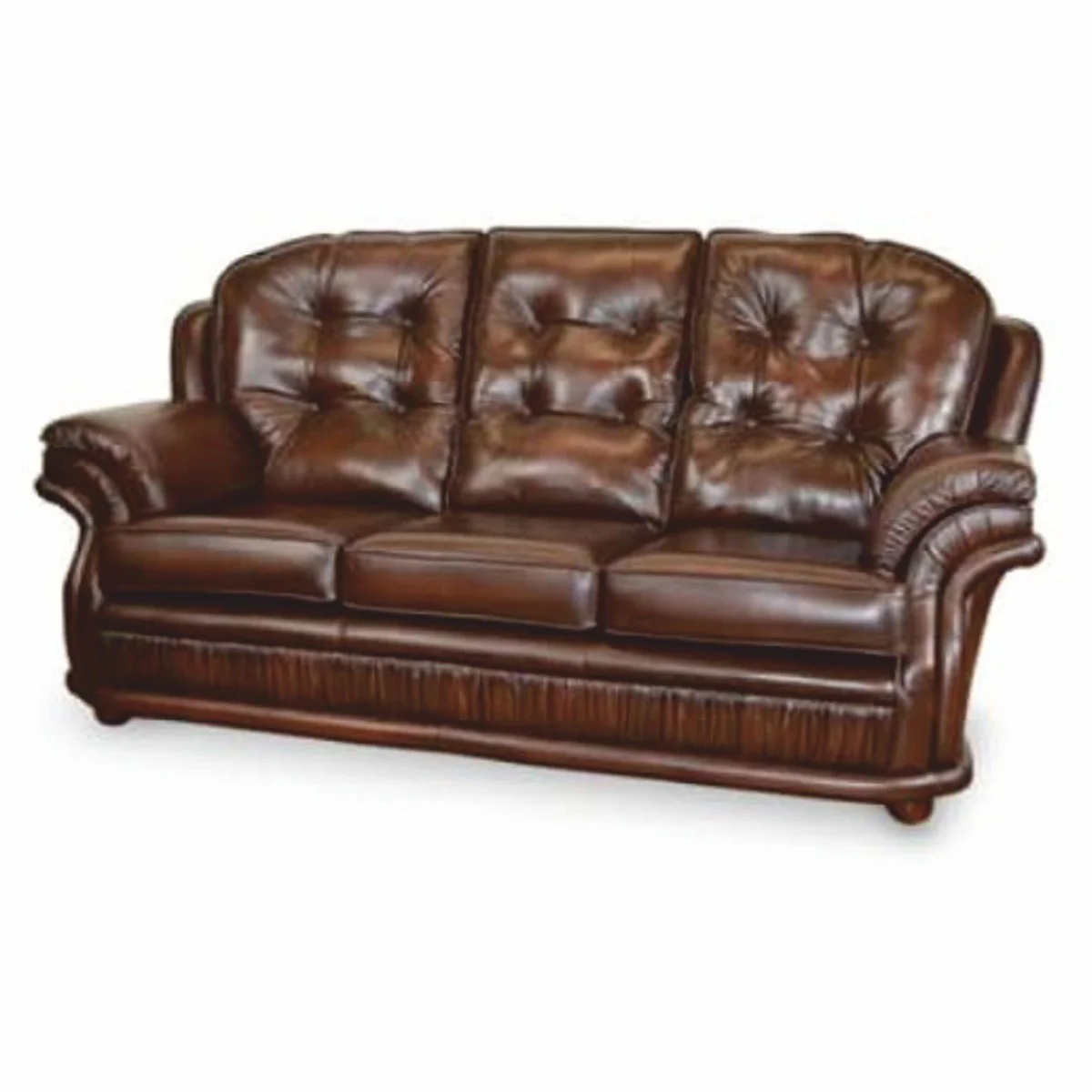 Casa Padrino Sof¨¢ de 3 Plazas de Cuero Chesterfield de Lujo Marr¨®n Oscuro 193 cm - Muebles de Cuero