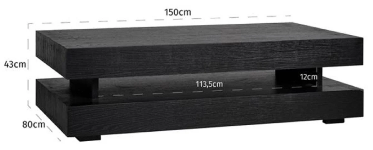 Casa Padrino mesa de centro de lujo negro 150 x 80 x A. 43 cm - Mesa de sal¨®n rectangular de madera maciza - Muebles de sal¨®n - Muebles de lujo - Interiores de lujo