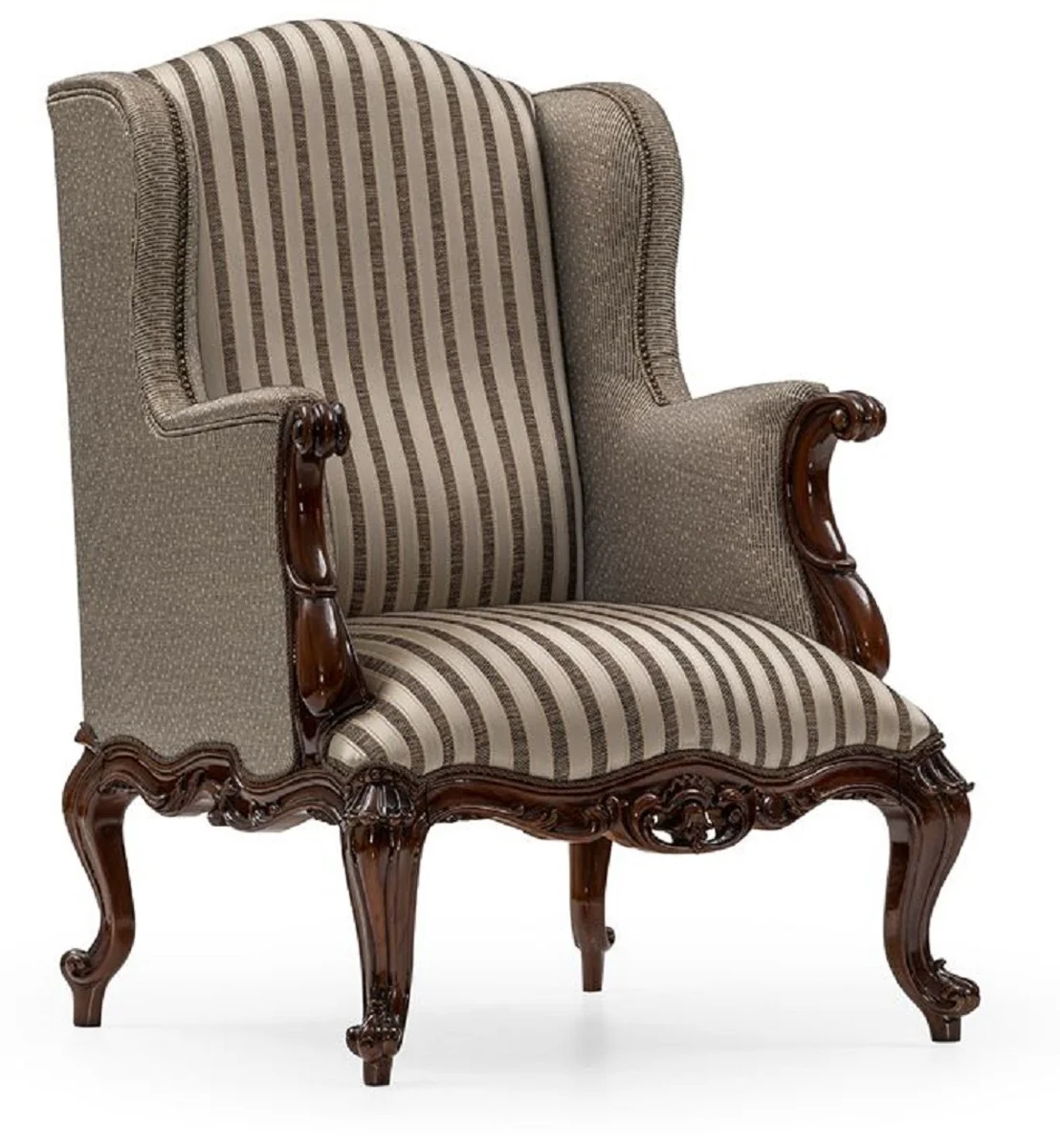 Casa Padrino sill¨®n de sal¨®n barroco de lujo plata / marr¨®n - Sill¨®n de estilo barroco hecho a mano con rayas y coj¨ªn decorativo - Muebles de sal¨®n de lujo en estilo barroco - Noble y Magn¨ªfico