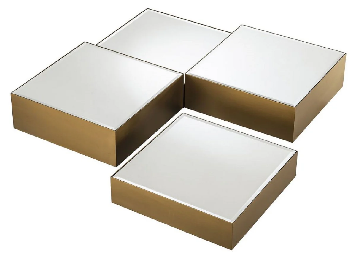 Casa Padrino conjunto de mesa de centro de acero inoxidable de lujo con tableros de vidrio espejo lat¨®n / negro - Muebles de Sala - Muebles de Lujo
