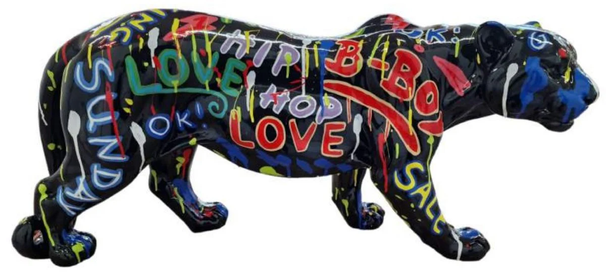 Casa Padrino escultura decorativa de lujo pantera negro / colorido 80 x A. 35 cm - Figura decorativa grande XXL - Escultura decorativa XXL - Esculturas y figuras decorativas XXL