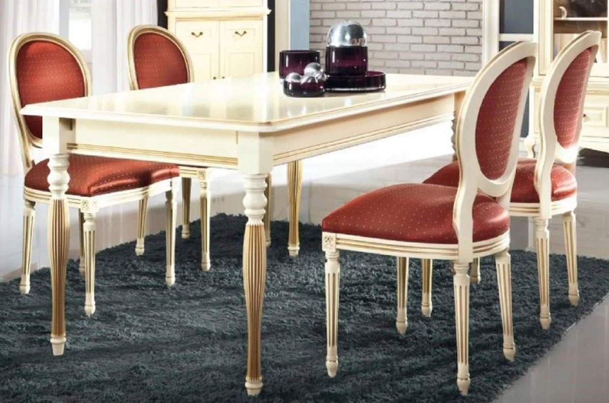 Casa Padrino Conjunto de Comedor Barroco de Lujo Crema / Oro / Naranja - Mesa de Comedor Extensible con 6 Sillas de Comedor - Muebles de Comedor en Estilo Barroco