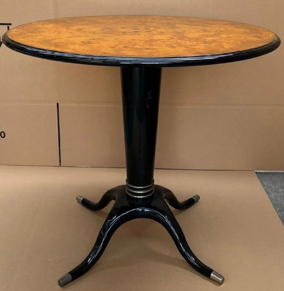 Casa Padrino mesa de comedor de lujo arce ojo de perdiz marr¨®n / negro / plata ? 79 x A. 71 cm - Mesa de comedor redonda de madera maciza - Muebles de comedor - Muebles de lujo