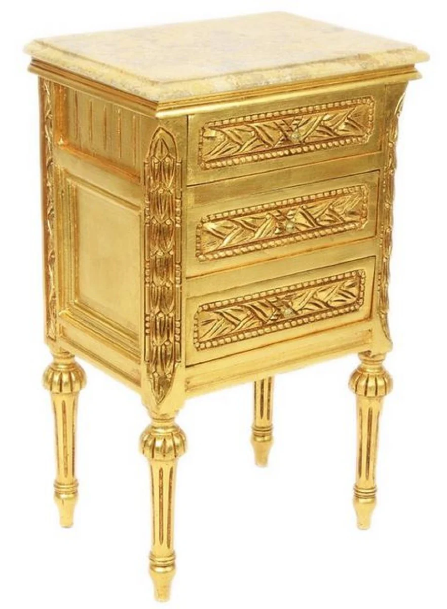 Casa Padrino mesa auxiliar barroco con 3 cajones y encimera de m¨¢rmol oro / crema 45 x 55 x H. 75 cm - Muebles Barrocos