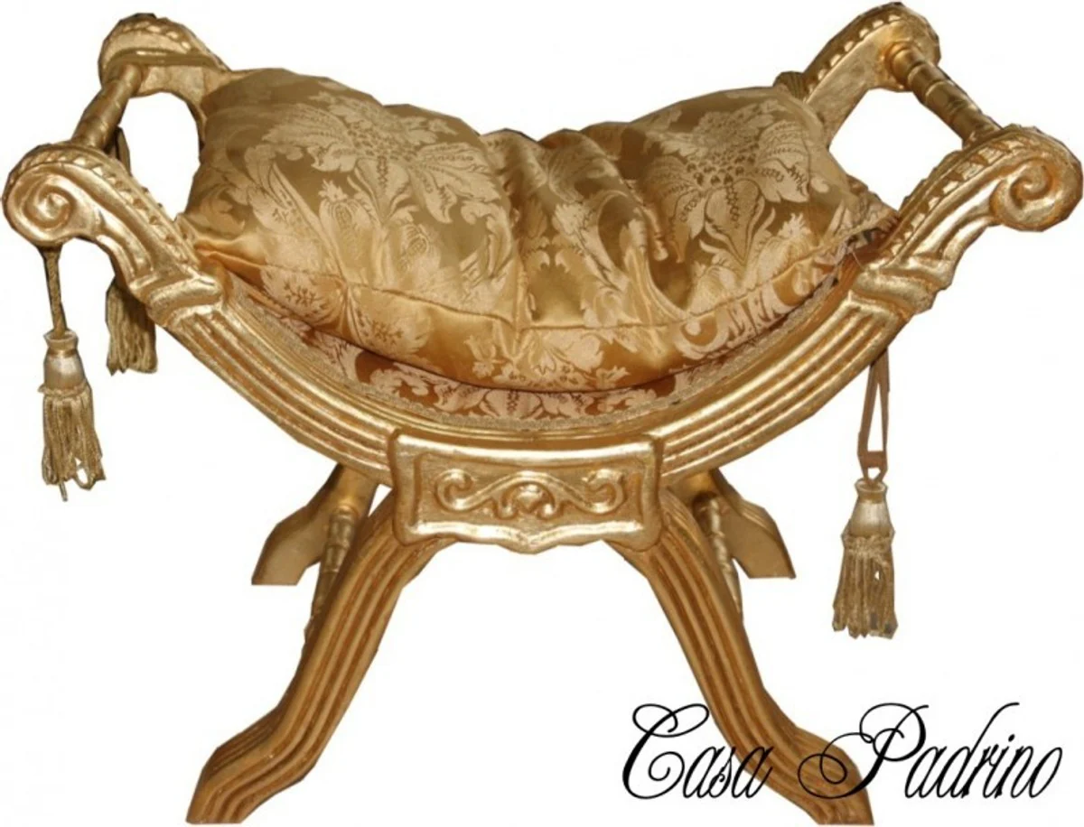 Casa Padrino Baroque Bench ModA1 Gold Pattern / Gold Cross Stool