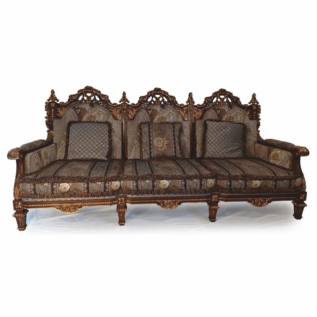 Casa Padrino sof¨¢ barroco de lujo con cojines gris / marr¨®n / oro 249 cm - Hecho en Italia