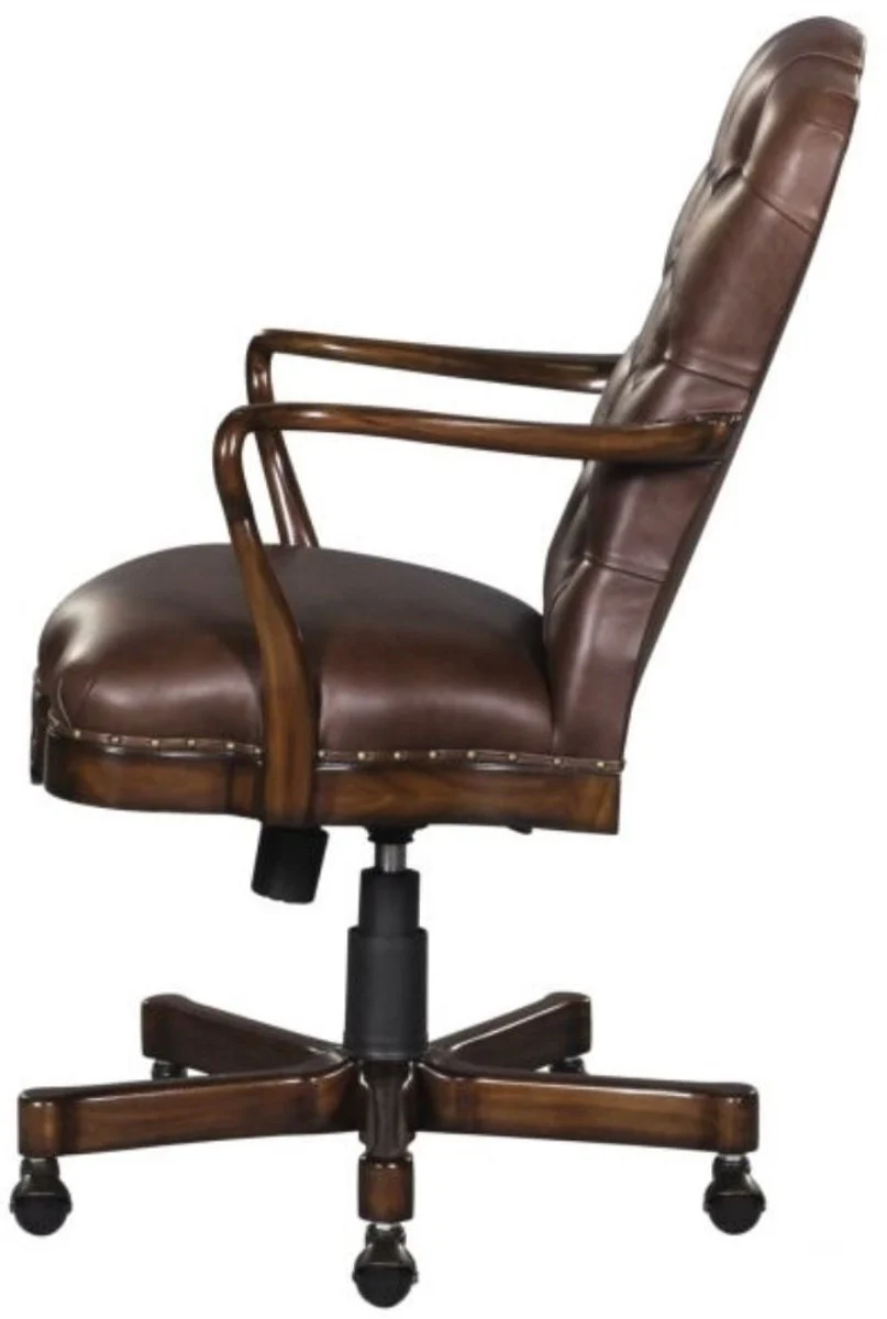 Casa Padrino silla de oficina / silla giratoria de cuero genuino marron 63 x 68 x H. 102 cm - Muebles de Oficina de Lujo