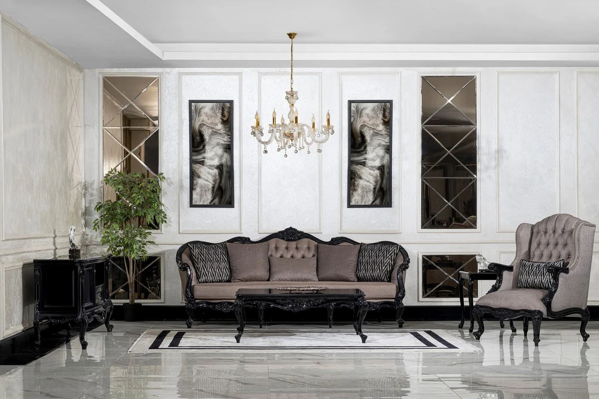 Casa Padrino mesa de centro barroco de lujo negro - Mesa de sal¨®n de madera maciza hecha a mano estilo barroco - Muebles de sal¨®n de lujo en estilo barroco - Muebles barrocos - Noble y Magn¨ªfico