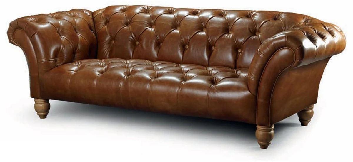 Casa Padrino sof¨¢ de 2 plazas Chesterfield de lujo de cuero genuino marr¨®n 207 cm