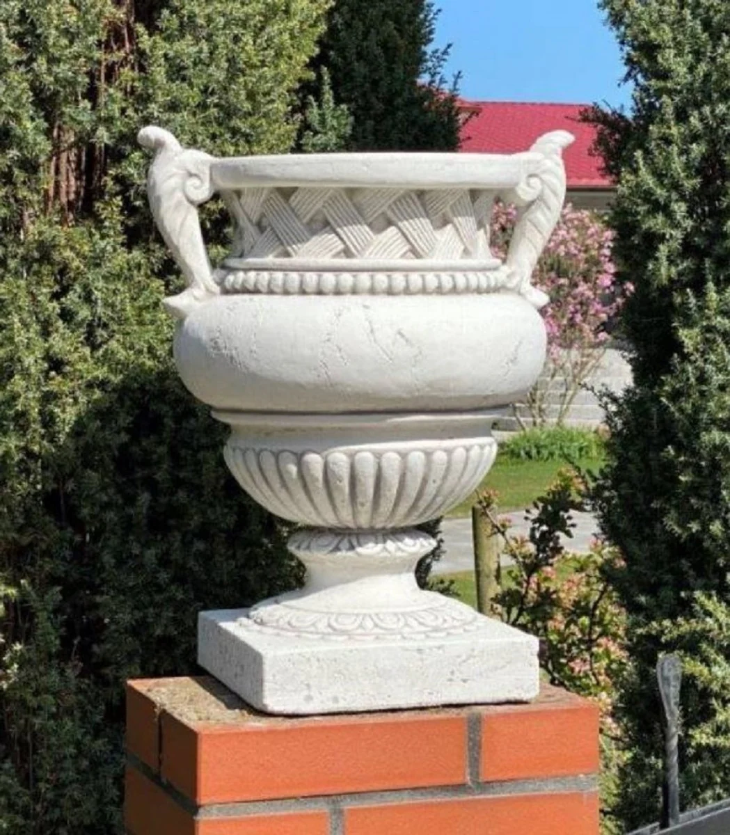 Casa Padrino maceta decorativo de jard¨ªn barroco blanco A. 53 cm - Magn¨ªfico macetero de estilo barroco - Decoraci¨®n barroco de jard¨ªn - Decoraci¨®n barroco de terraza - Accesorios barroco