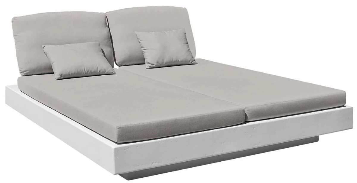 Casa Padrino tumbona de jardín doble de lujo gris / blanco mate 200 x 175 x A. 60 cm - Tumbona moderna resistente a la intemperie - Tumbona de piscina - Muebles de piscina de hotel de jardín