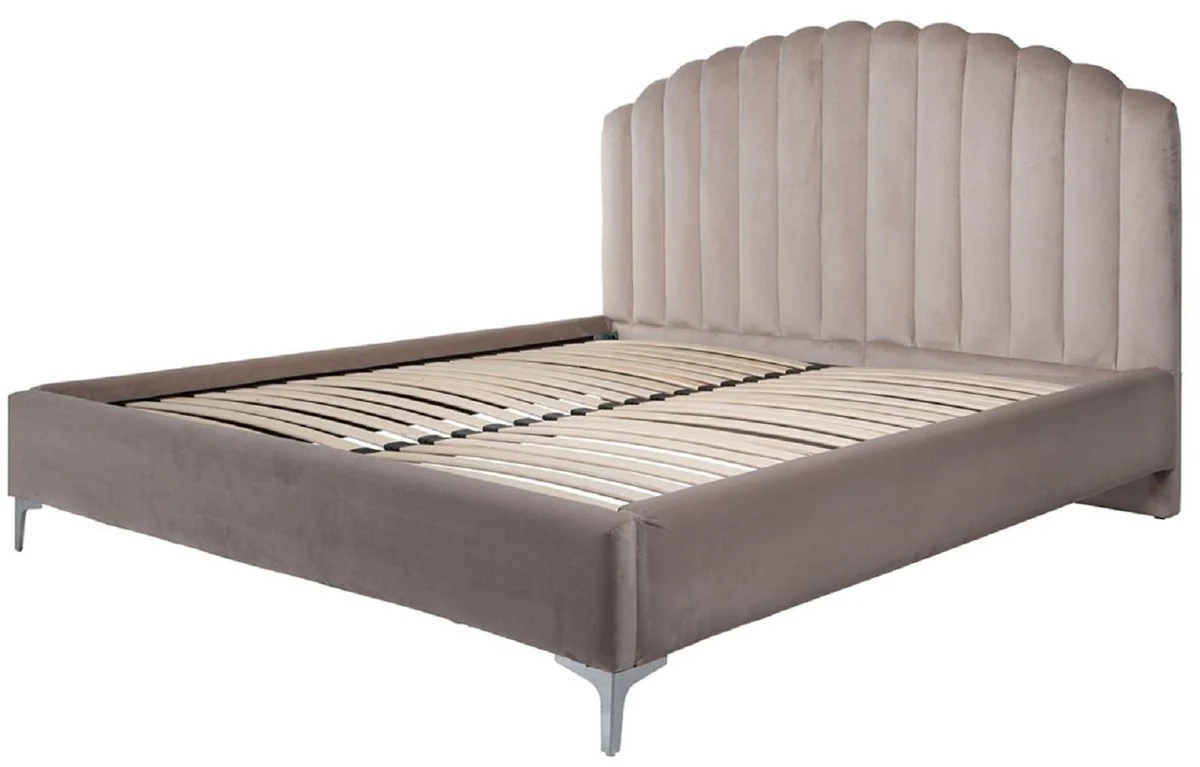 Casa Padrino cama doble Art Deco de lujo caqui / plata 195 x 218 x A. 130 cm - Cama de madera maciza con tela de terciopelo fino - Muebles de dormitorio - Muebles Art Deco de lujo