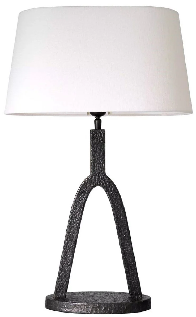 Casa Padrino lámpara de mesa de lujo bronce / blanco 42,5 x 25 x A. 65,5 cm - Elegante lámpara de escritorio con pantalla ovalada - Iluminación de lujo - Muebles de lujo - Interior de lujo