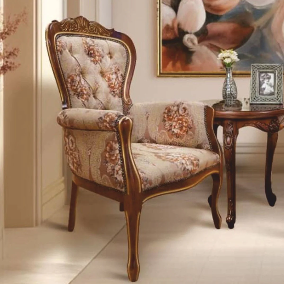 Casa Padrino sill¨®n barroco de lujo marr¨®n claro / marr¨®n oscuro / oro - Muebles barrocos