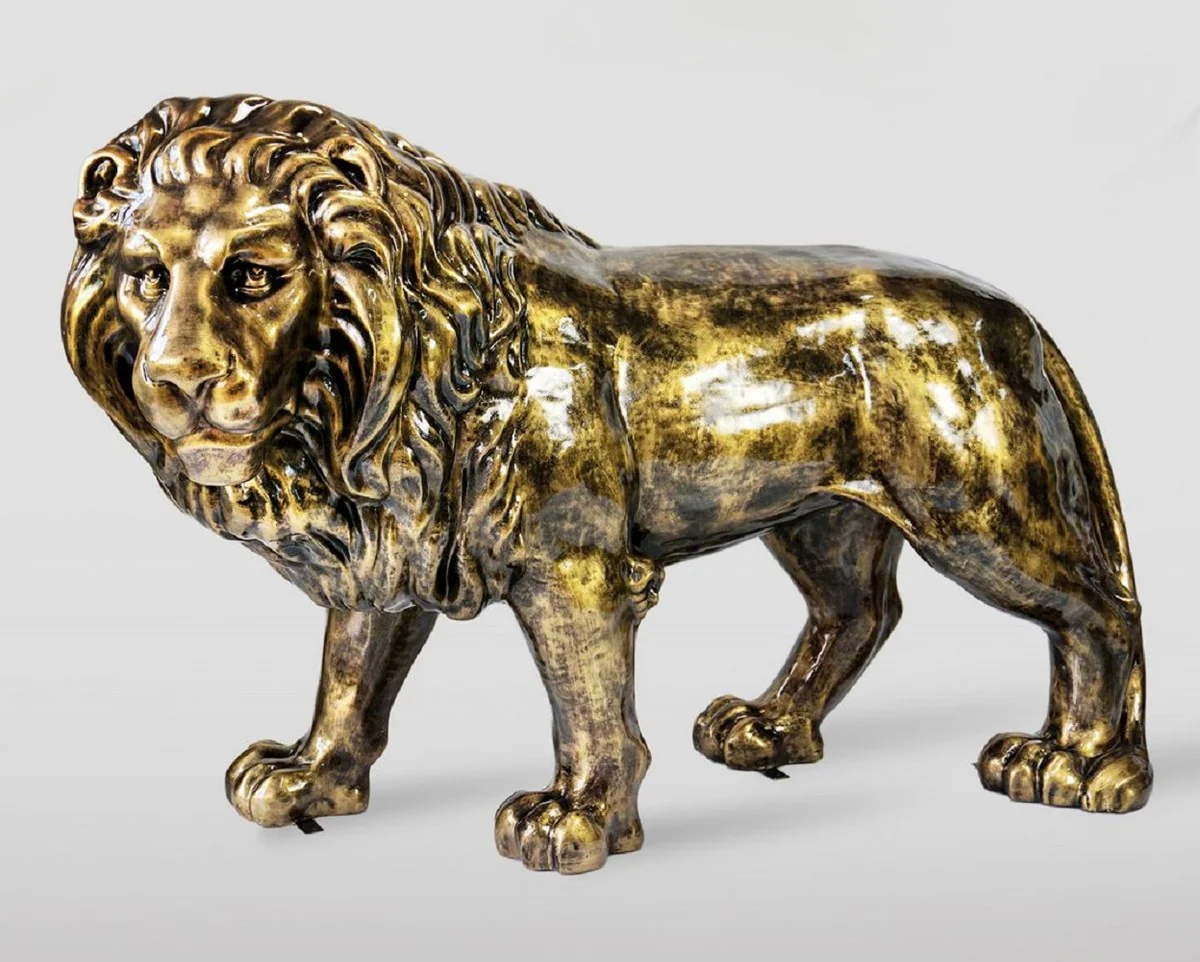 Casa Padrino escultura decorativa XXL le¨®n oro antiguo 185 cm - Figura decorativa de jard¨ªn de tama?o natural