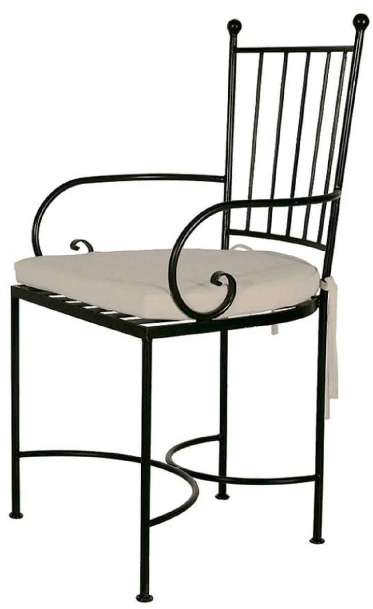 Casa Padrino silla de jard¨ªn Art Nouveau de lujo de hierro forjado con reposabrazos negro / crema