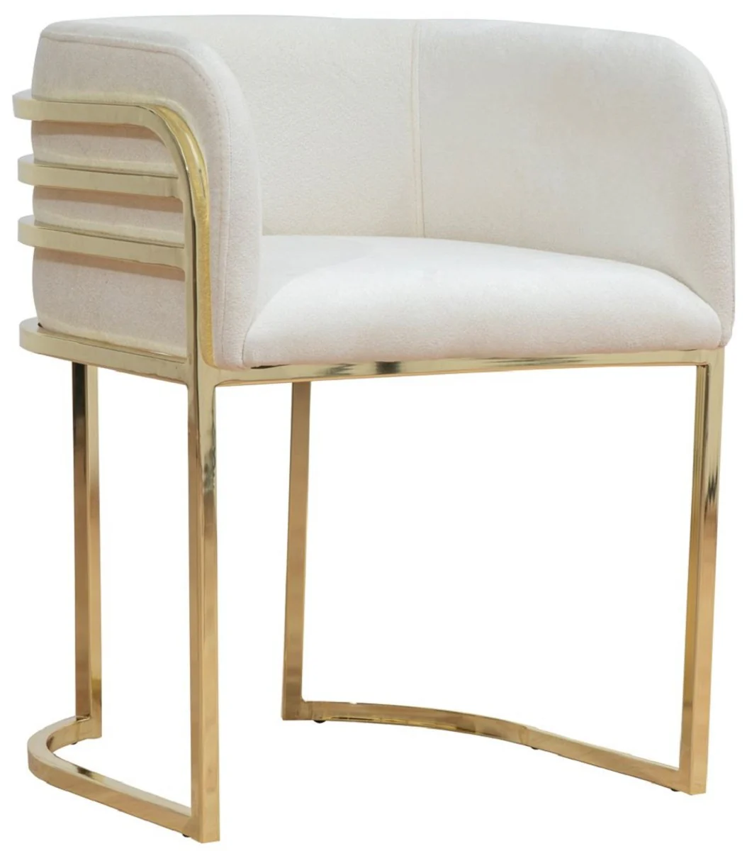 Casa Padrino silla de comedor de lujo con reposabrazos crema / oro A. 74 cm