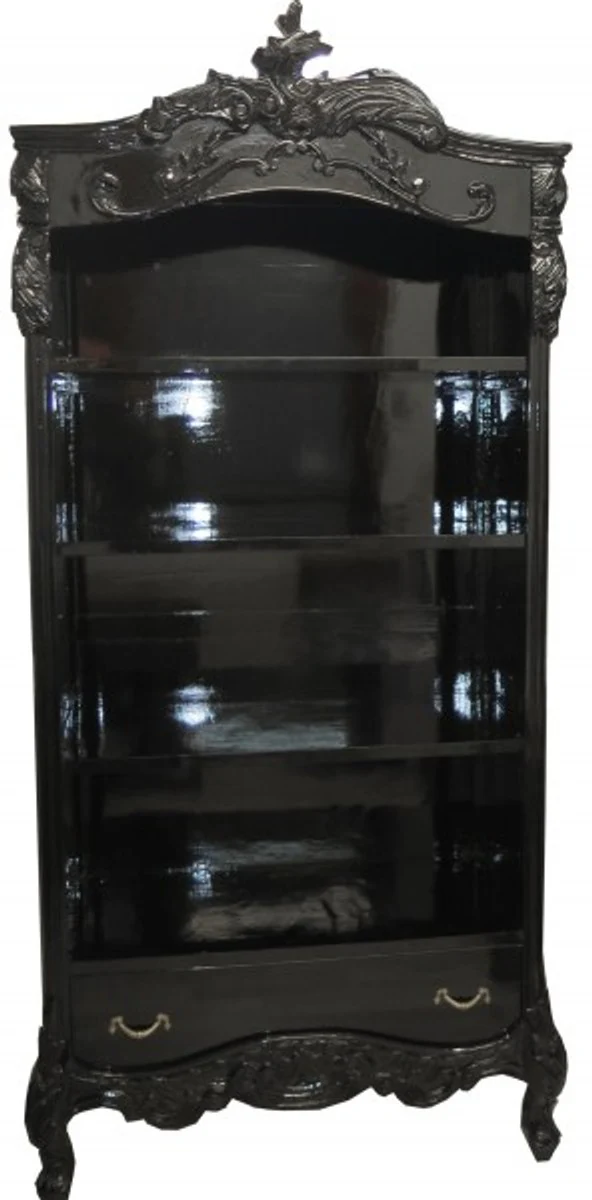 Casa Padrino Baroque bookcase Black glossy / Silver B 85 x H 190 cm bookcase shelving cabinet