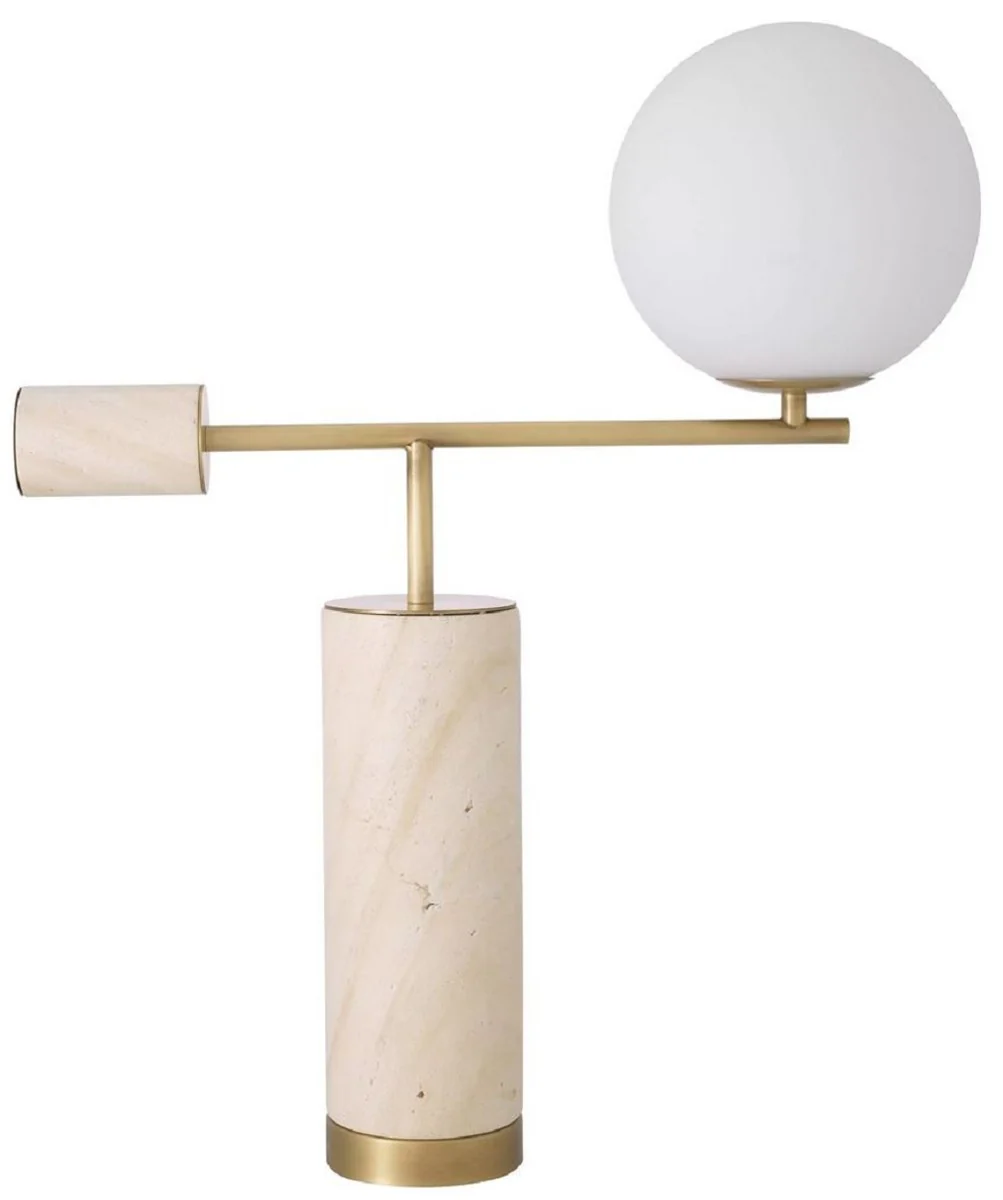 Casa Padrino lámpara de mesa de lujo latón antiguo / beige / blanco 51 x 20 x A. 62,5 cm - Lámpara de escritorio de mármol con pantalla de vidrio - Colección de Lujo